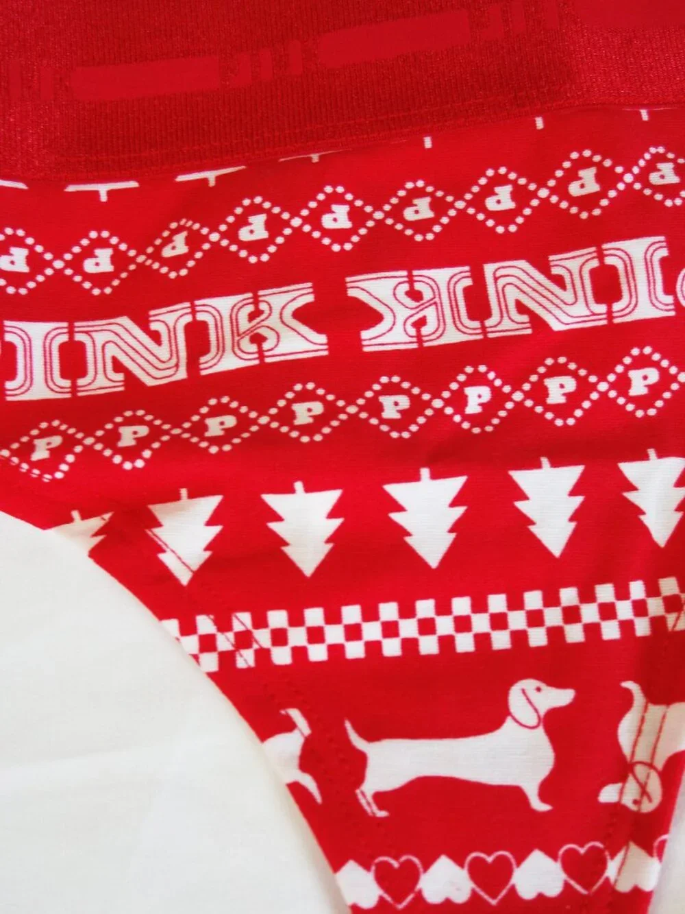 Victoria's Secret PINK Logo Holiday Print Thong Red Pepper (M) NWT!